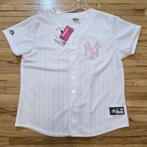 NWT Majestic White and Pink Women's Jersey New York Yankees Size 2X